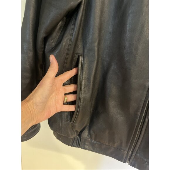 VTG Izod Leather Bomber Jacket Mens XL Dark Brown Lined interior pockets Zip - Picture 4 of 15